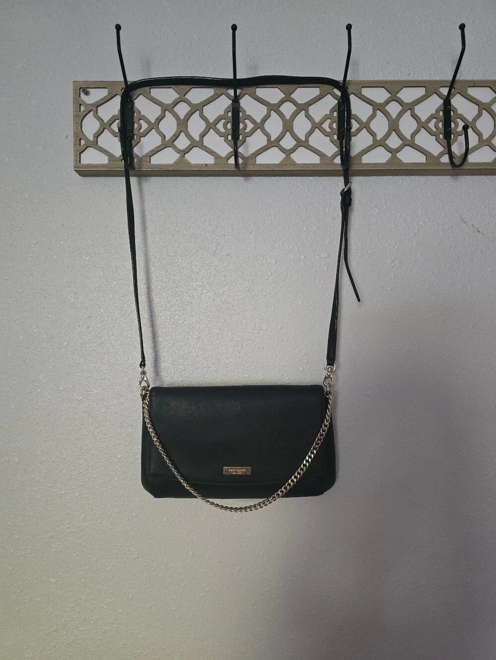 kate spade Black Leather Crossbody with Chain Accent